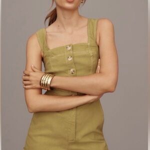 Anthropologie Maeve Green Button-Front Romper